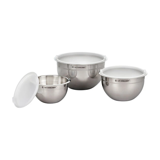 Le Creuset Stainless Steel Mixing Bowls With Lids, Set Of 3 5 Le Creuset Stainless Steel Mixing Bowls With Lids, Set Of 3 - Image 3